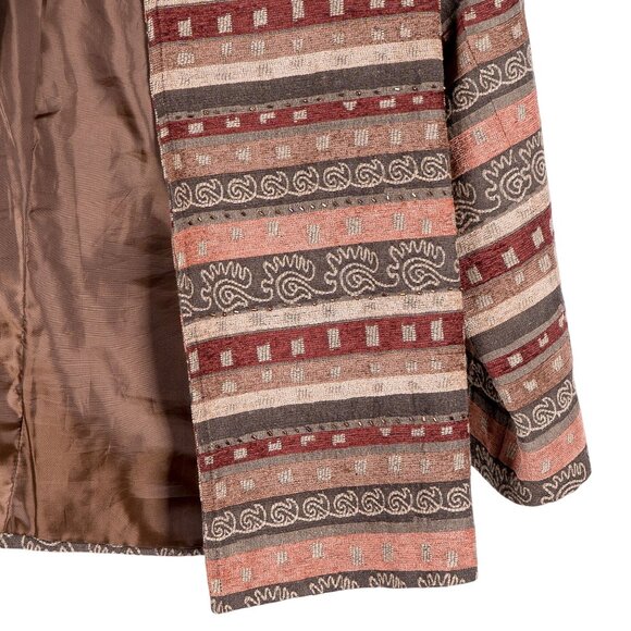 Alfred Dunner Jacket 8 Womens Beads Striped Tapestry Open Front Cotton Blend Tan - Picture 3 of 6